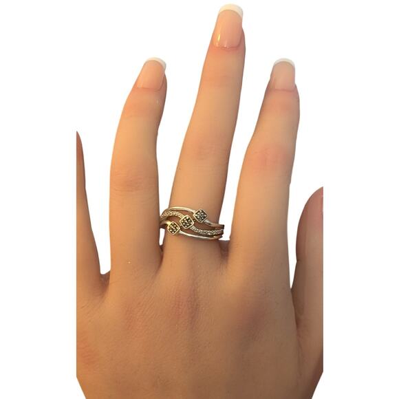 Vintage Natural Black & White Diamond Design 925 Sterling Silver Ring Size 7